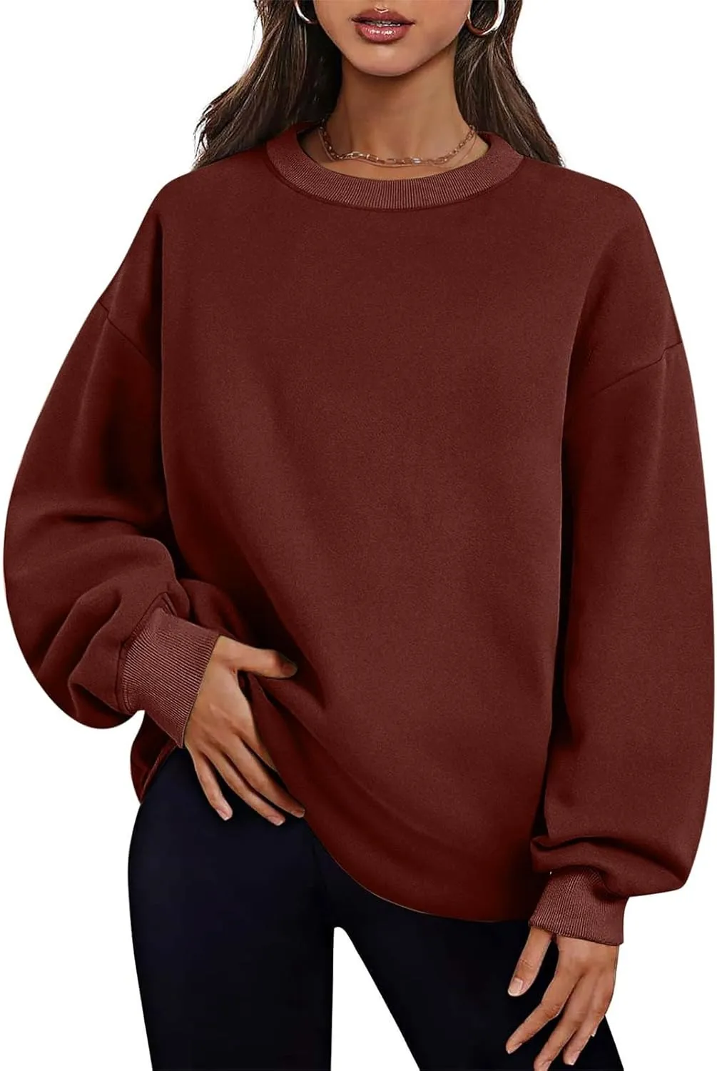 Crewneck Sweatshirts Womens Fall Fashion 2024 Long Sleeve Tops Pullover Casual Cute Loose Winter Clothes with Pocket