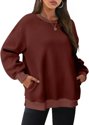 Crewneck Sweatshirts Womens Fall Fashion 2024 Long Sleeve Tops Pullover Casual Cute Loose Winter Clothes with Pocket