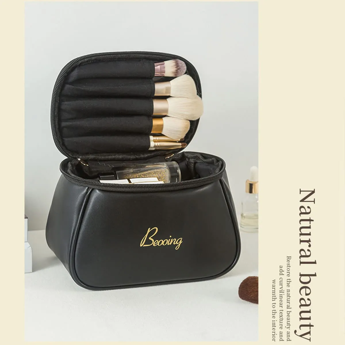 Cube Style PU Modern Simple and Large Capacity Cosmetic Bag for Easy Carrying of Travel Ladies' Makeup Bag (Black)
