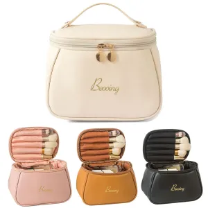 Cube Style PU Modern Simple and Large Capacity Cosmetic Bag for Easy Carrying of Travel Ladies' Makeup Bag (Pink)