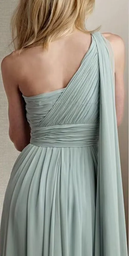 Cudiew One Shoulder Bridesmaid Dresses for Wedding with Slit Pleated Chiffon Formal Evening Gowns