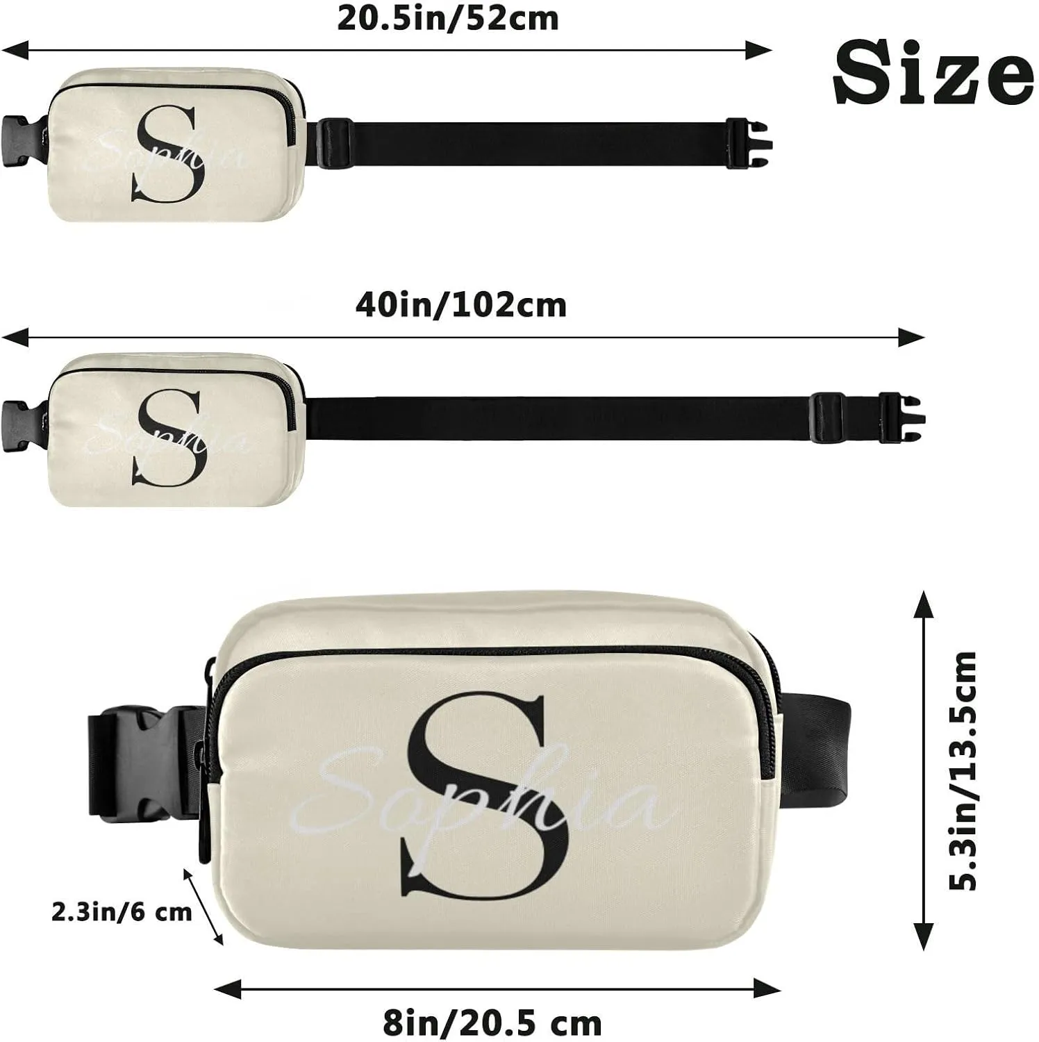 Custom Beige Fanny Pack for Women Men Personalizied Belt Bag Crossbody Waist Pouch Waterproof Everywhere Purse Fashion Sling Bag for Workout Hiking Travel