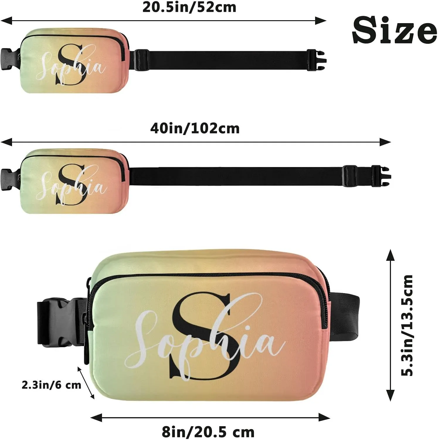 Custom Blue Pink Gradient Fanny Pack for Women Men Personalizied Belt Bag Crossbody Waist Pouch Waterproof Everywhere Purse Fashion Sling Bag for Running Hiking Workout Travel