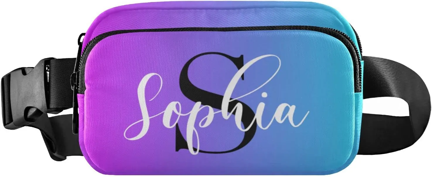 Custom Blue Purple Gradient Fanny Pack for Women Men Personalizied Belt Bag Crossbody Waist Pouch Waterproof Everywhere Purse Fashion Sling Bag for Running Hiking Workout Walking