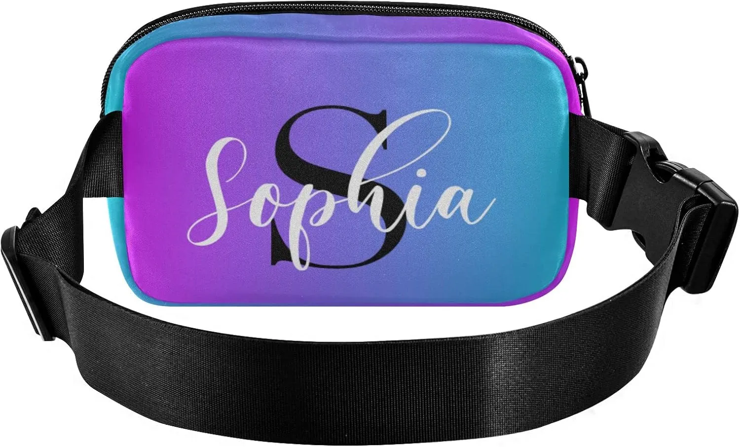 Custom Blue Purple Gradient Fanny Pack for Women Men Personalizied Belt Bag Crossbody Waist Pouch Waterproof Everywhere Purse Fashion Sling Bag for Running Hiking Workout Walking