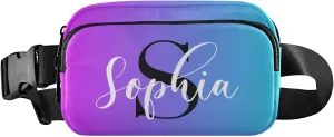 Custom Blue Purple Gradient Fanny Pack for Women Men Personalizied Belt Bag Crossbody Waist Pouch Waterproof Everywhere Purse Fashion Sling Bag for Running Hiking Workout Walking