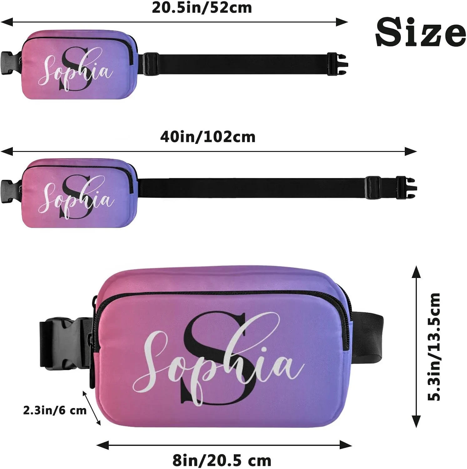 Custom Blue Red Gradient Fanny Pack for Women Men Personalizied Belt Bag Crossbody Waist Pouch Waterproof Everywhere Purse Fashion Sling Bag for Running Hiking Workout Walking Travel