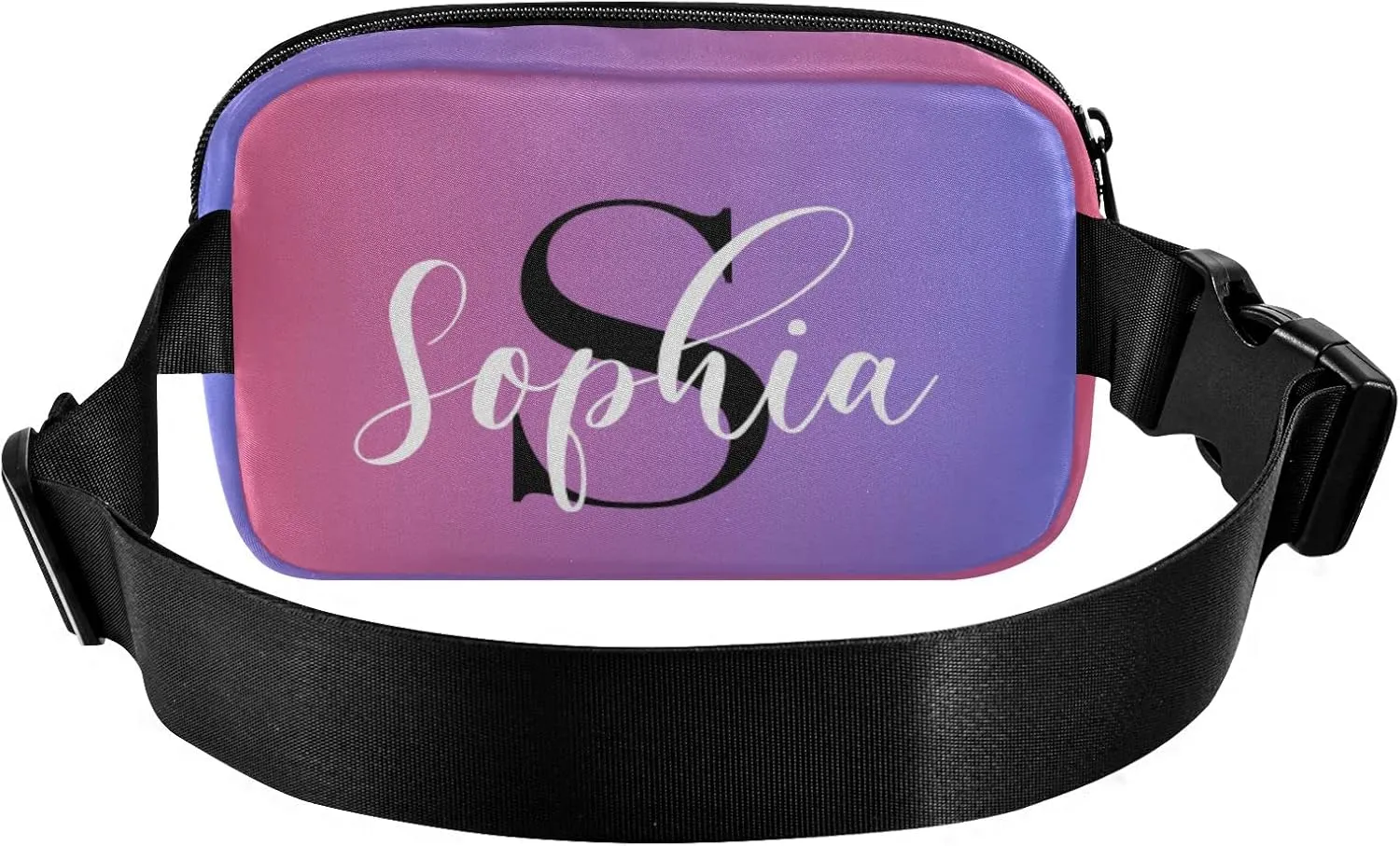 Custom Blue Red Gradient Fanny Pack for Women Men Personalizied Belt Bag Crossbody Waist Pouch Waterproof Everywhere Purse Fashion Sling Bag for Running Hiking Workout Walking Travel