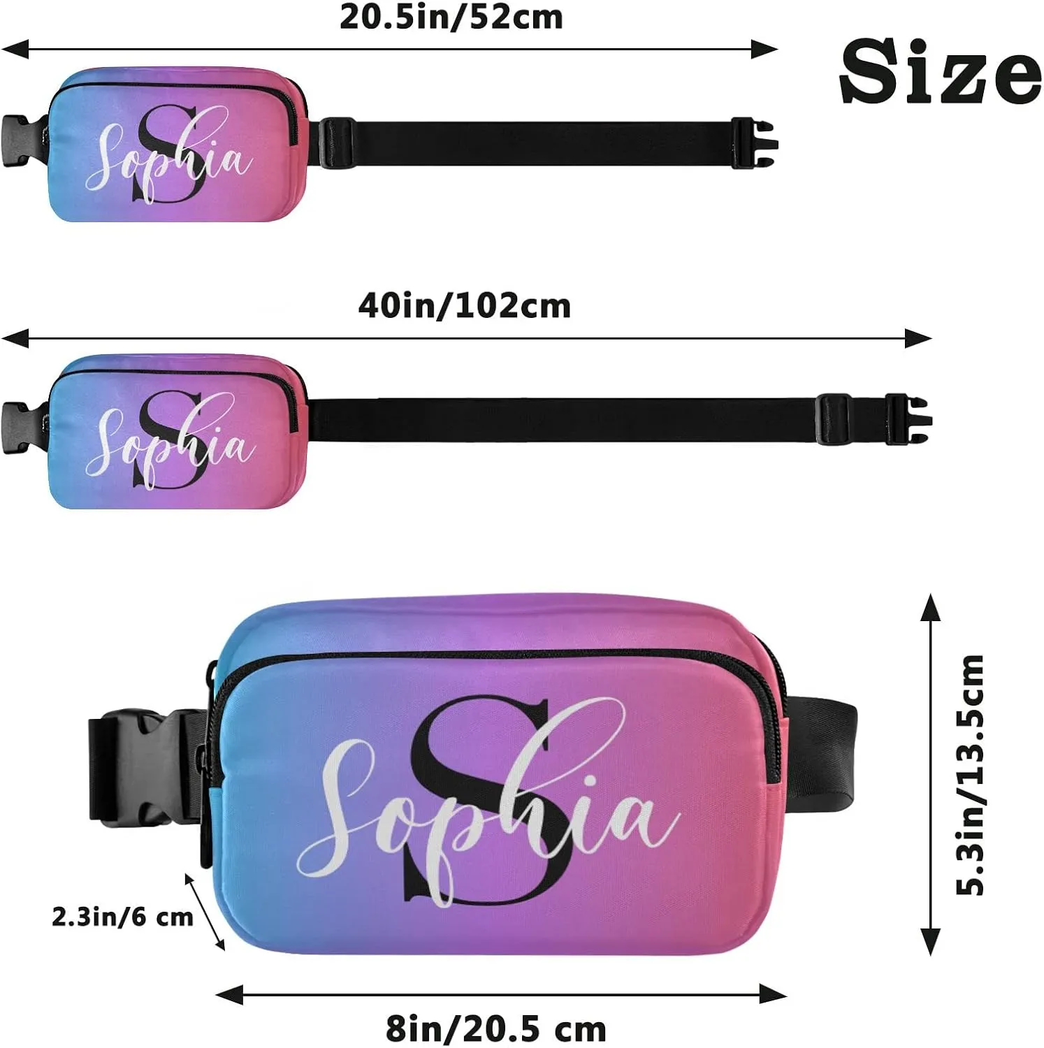 Custom Blue Red Gradient Fanny Pack for Women Men Personalizied Belt Bag Crossbody Waist Pouch Waterproof Everywhere Purse Fashion Sling Bag for Running Hiking Workout Walking