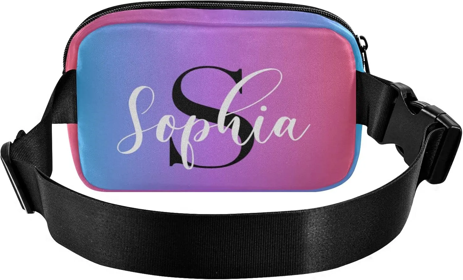 Custom Blue Red Gradient Fanny Pack for Women Men Personalizied Belt Bag Crossbody Waist Pouch Waterproof Everywhere Purse Fashion Sling Bag for Running Hiking Workout Walking
