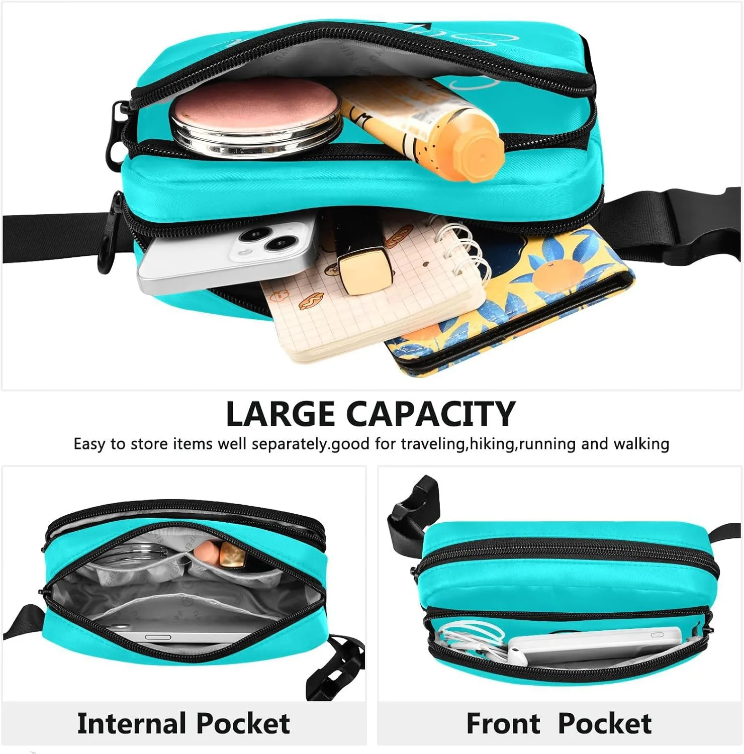 Custom Bright Blue Fanny Pack for Women Men Personalizied Belt Bag Crossbody Waist Pouch Waterproof Everywhere Purse Fashion Sling Bag for Running Travel