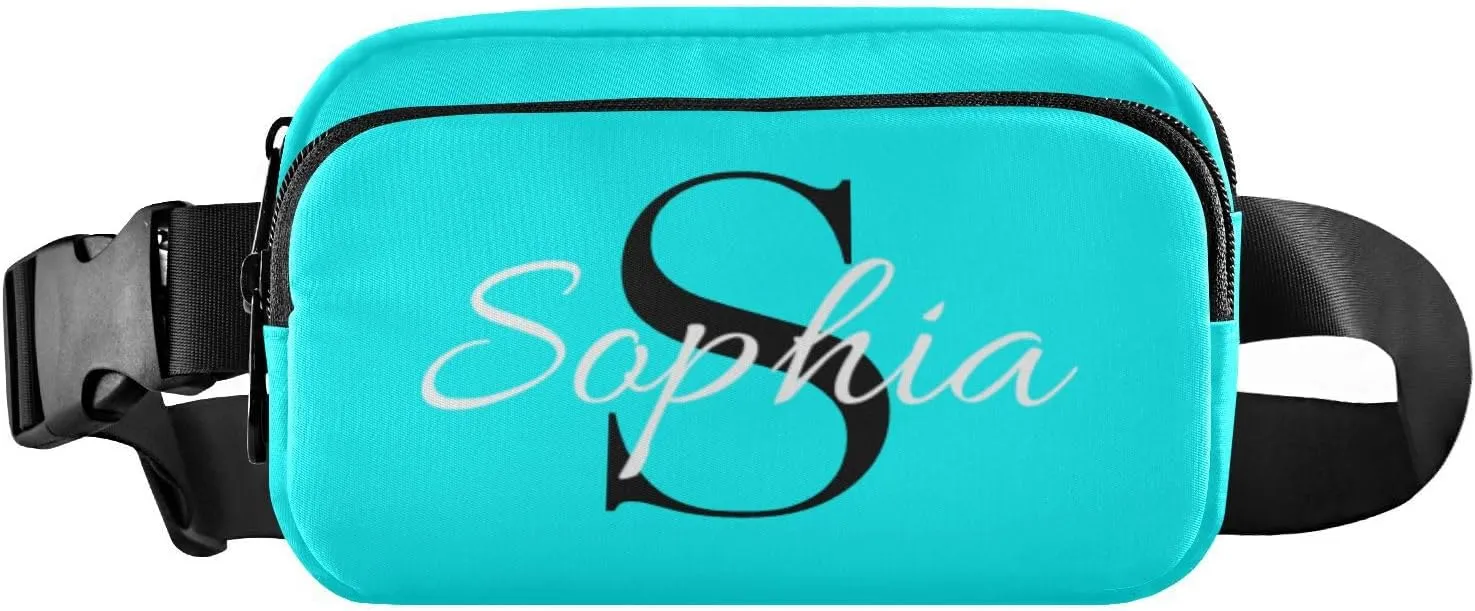 Custom Bright Blue Fanny Pack for Women Men Personalizied Belt Bag Crossbody Waist Pouch Waterproof Everywhere Purse Fashion Sling Bag for Running Travel