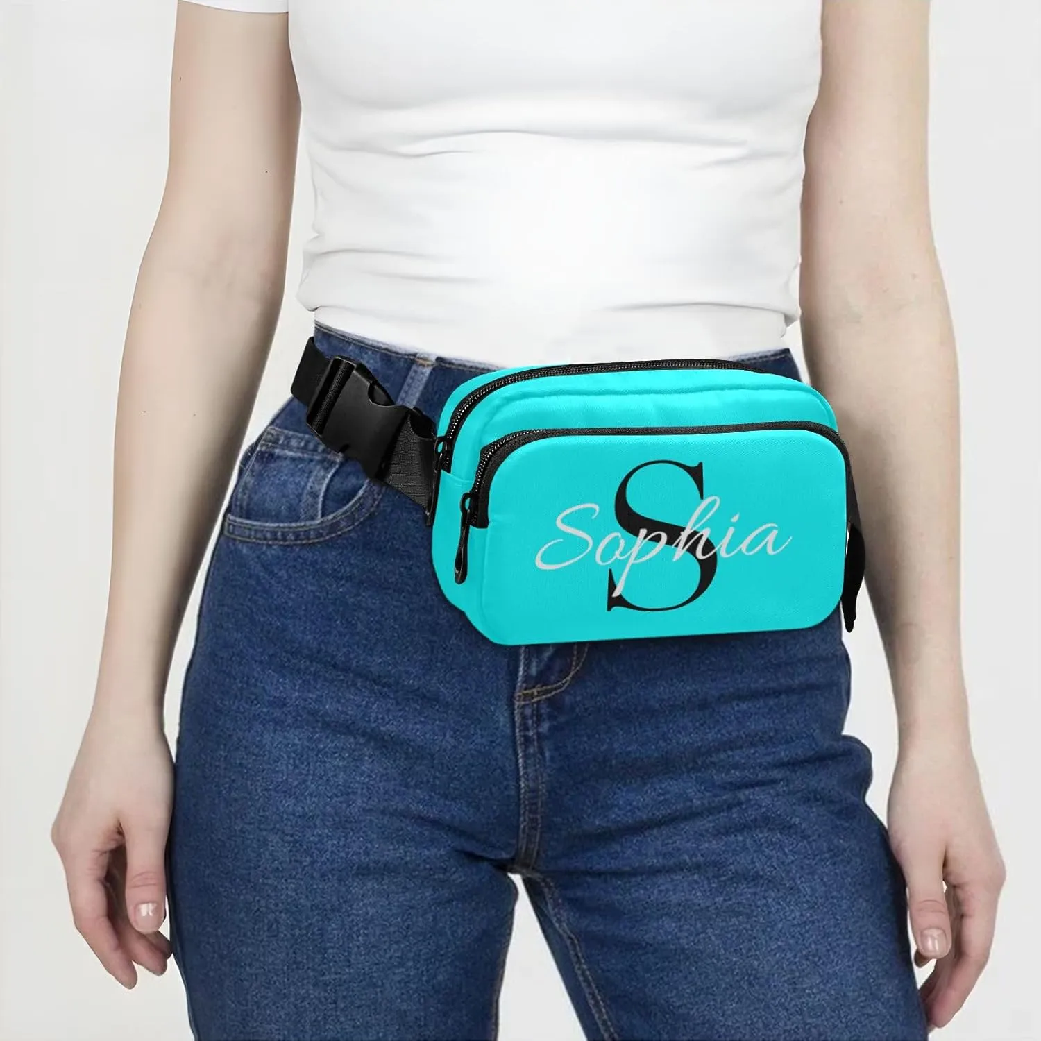 Custom Bright Blue Fanny Pack for Women Men Personalizied Belt Bag Crossbody Waist Pouch Waterproof Everywhere Purse Fashion Sling Bag for Running Travel