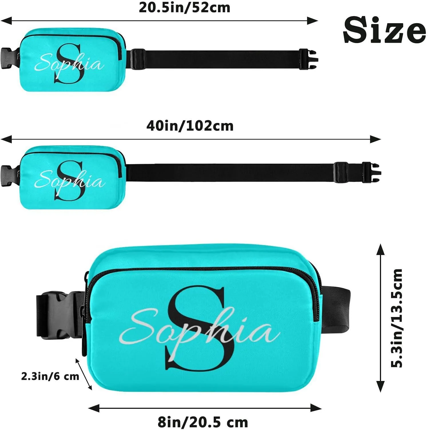 Custom Bright Blue Fanny Pack for Women Men Personalizied Belt Bag Crossbody Waist Pouch Waterproof Everywhere Purse Fashion Sling Bag for Running Travel