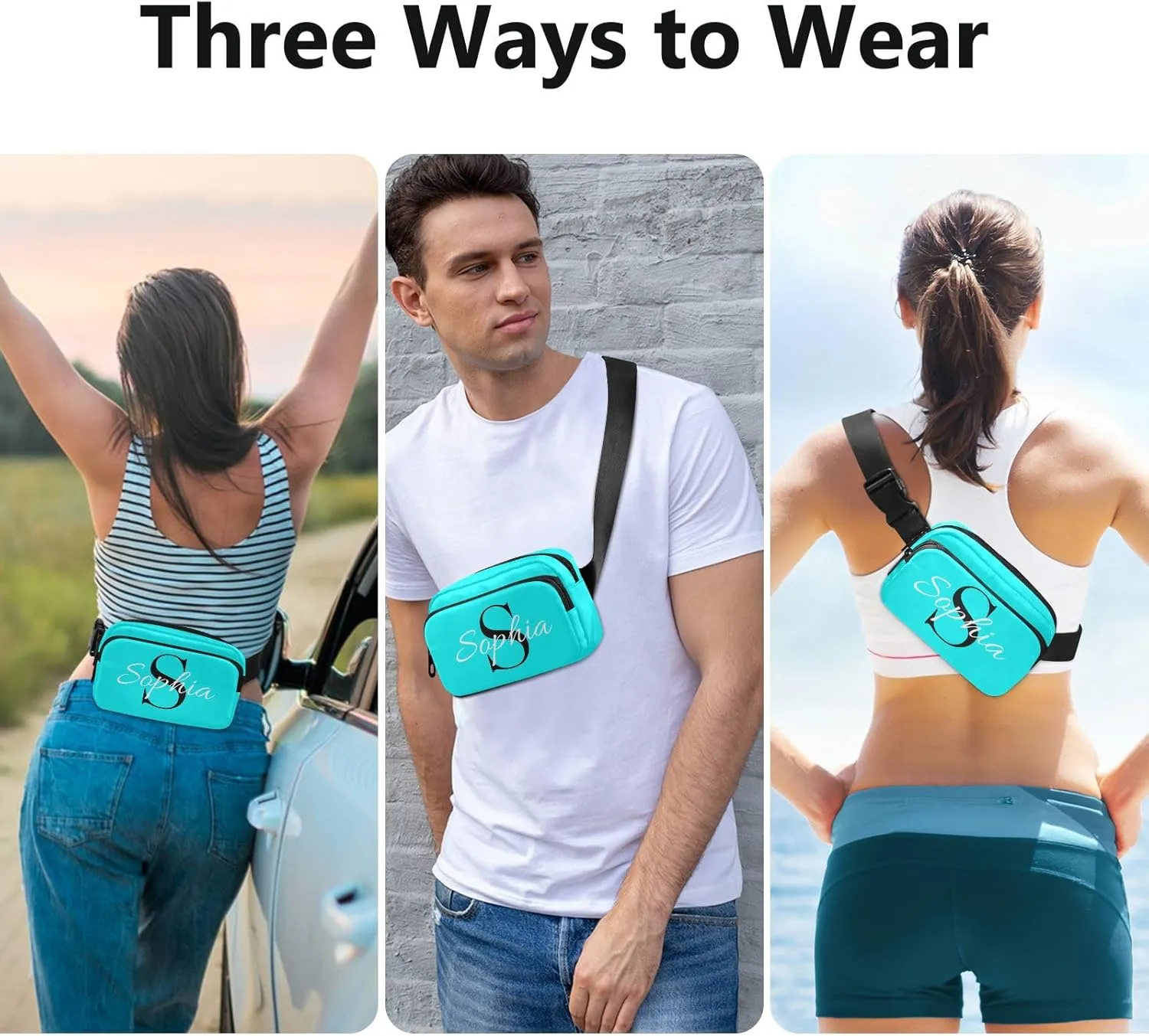 Custom Bright Blue Fanny Pack for Women Men Personalizied Belt Bag Crossbody Waist Pouch Waterproof Everywhere Purse Fashion Sling Bag for Running Travel