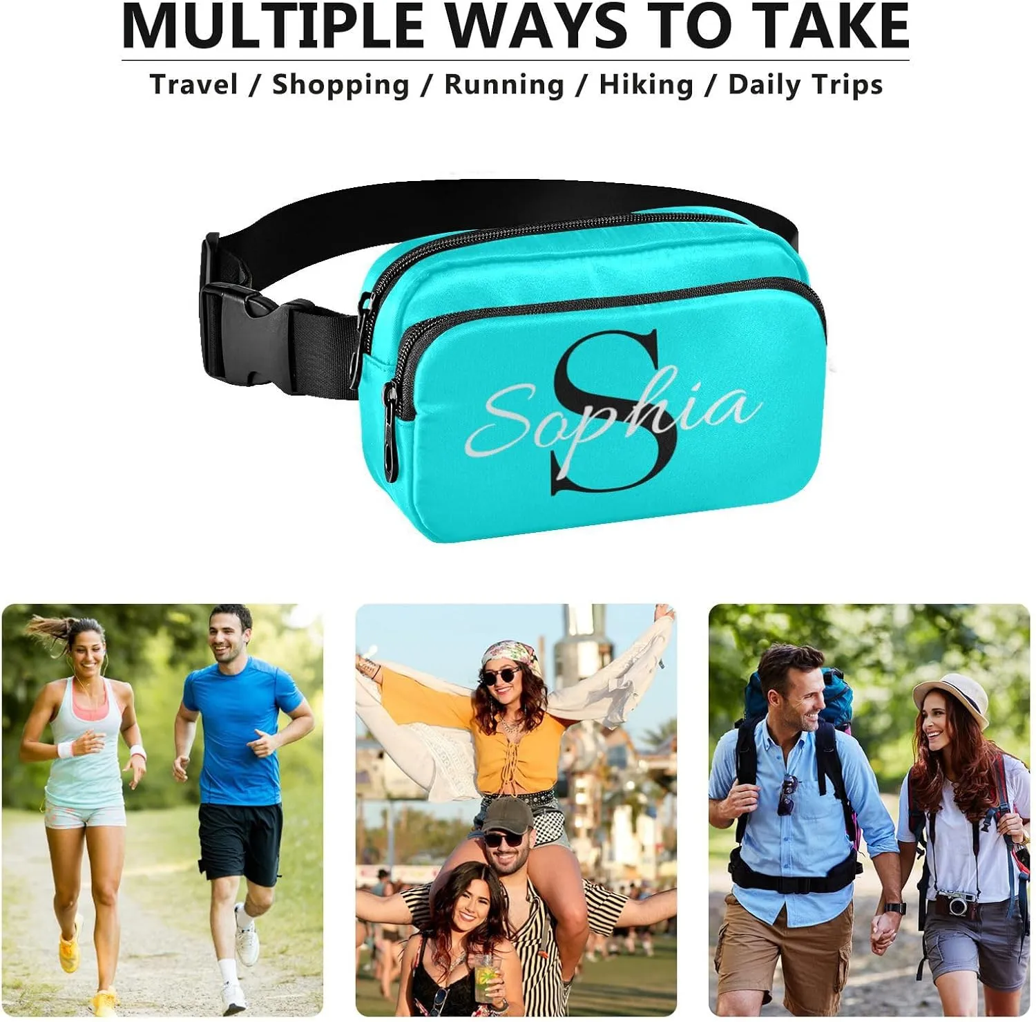 Custom Bright Blue Fanny Pack for Women Men Personalizied Belt Bag Crossbody Waist Pouch Waterproof Everywhere Purse Fashion Sling Bag for Running Travel