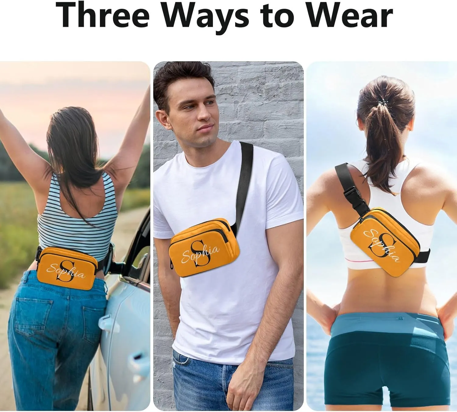 Custom Bright Orange Fanny Pack for Women Men Personalizied Belt Bag Crossbody Waist Pouch Waterproof Everywhere Purse Fashion Sling Bag for Workout Outdoor