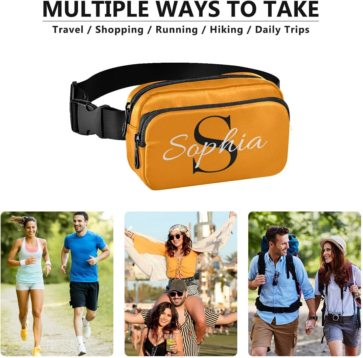 Custom Bright Orange Fanny Pack for Women Men Personalizied Belt Bag Crossbody Waist Pouch Waterproof Everywhere Purse Fashion Sling Bag for Workout Outdoor