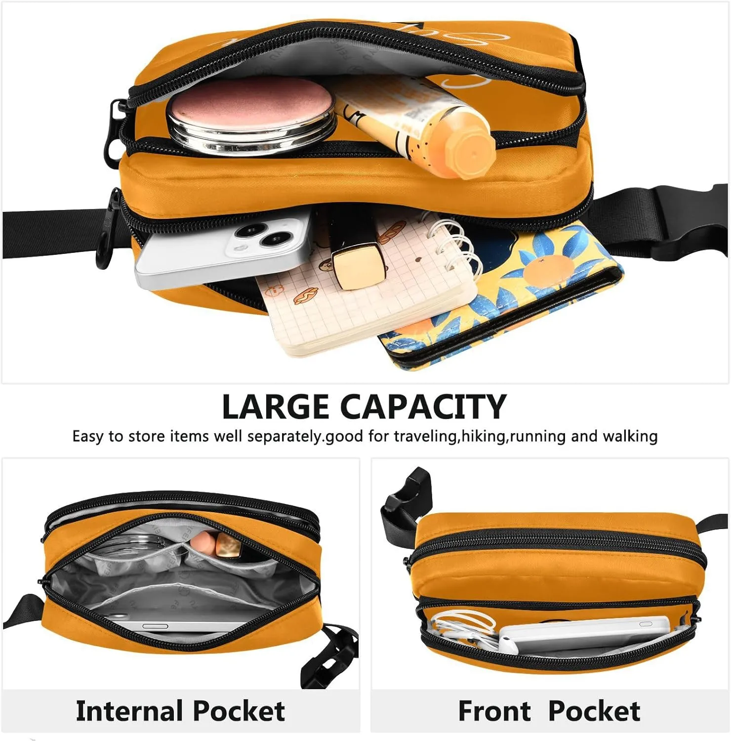 Custom Bright Orange Fanny Pack for Women Men Personalizied Belt Bag Crossbody Waist Pouch Waterproof Everywhere Purse Fashion Sling Bag for Workout Outdoor