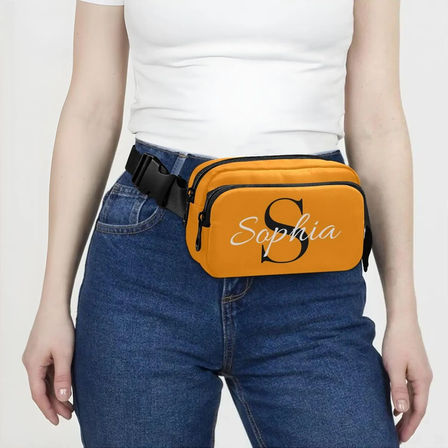 Custom Bright Orange Fanny Pack for Women Men Personalizied Belt Bag Crossbody Waist Pouch Waterproof Everywhere Purse Fashion Sling Bag for Workout Outdoor