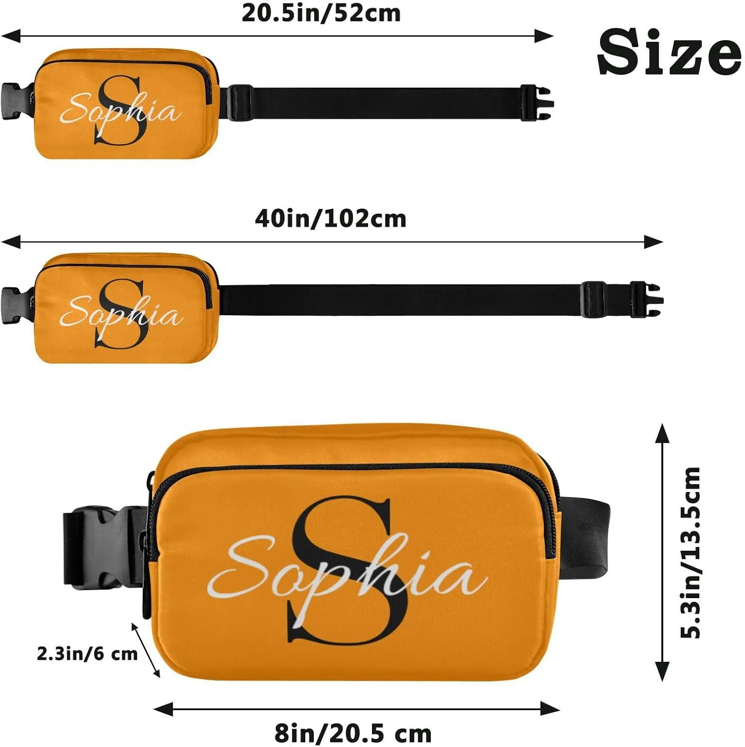 Custom Bright Orange Fanny Pack for Women Men Personalizied Belt Bag Crossbody Waist Pouch Waterproof Everywhere Purse Fashion Sling Bag for Workout Outdoor