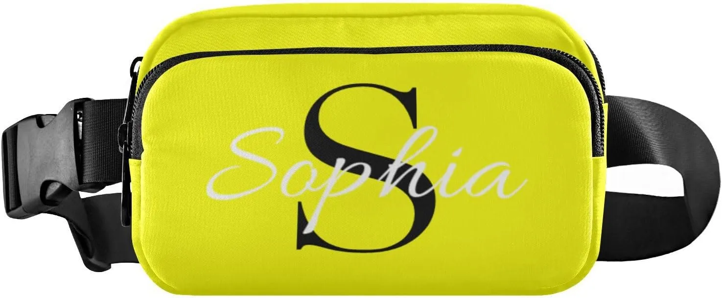 Custom Bright Yellow Fanny Pack for Women Men Personalizied Belt Bag Crossbody Waist Pouch Waterproof Everywhere Purse Fashion Sling Bag for Running Jogging