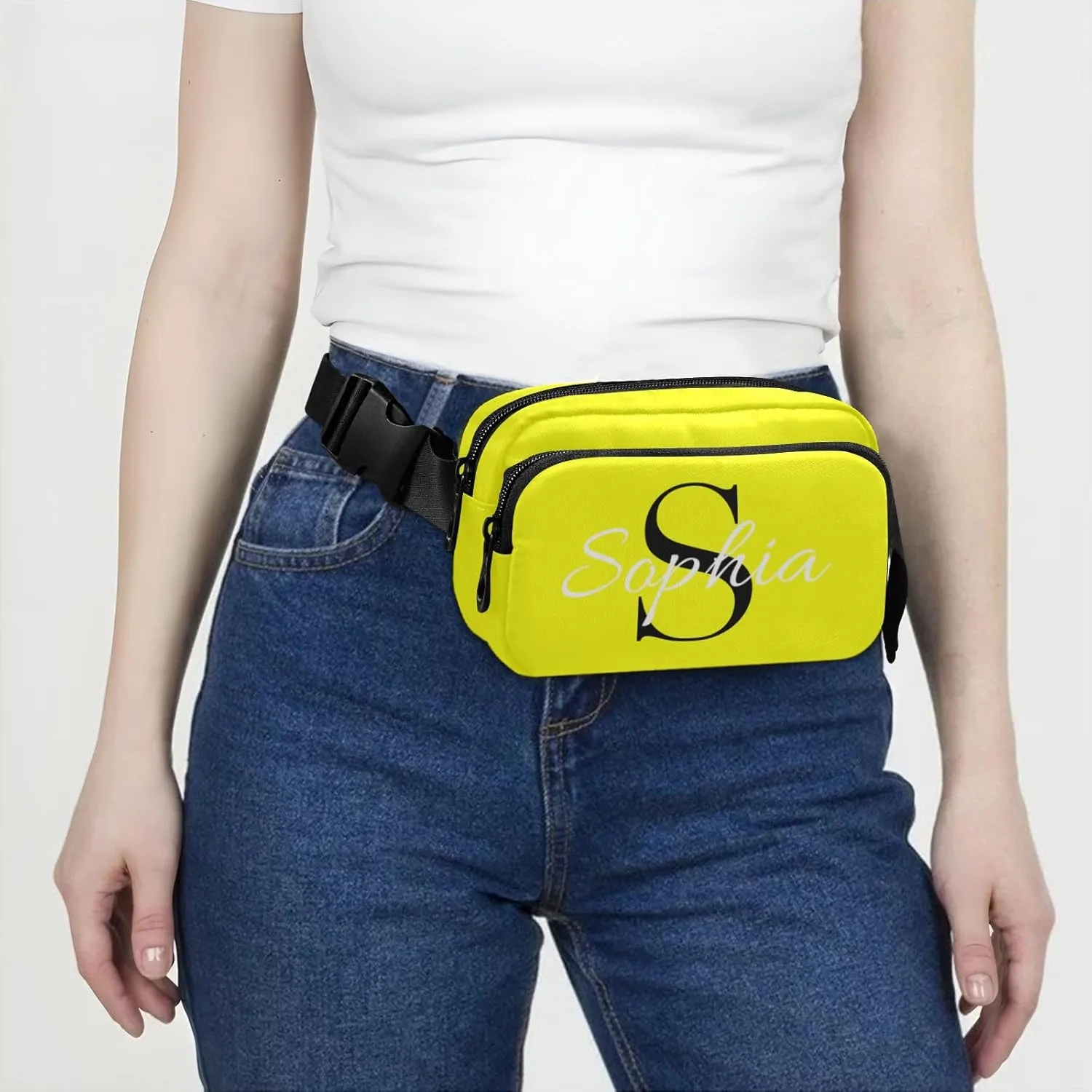 Custom Bright Yellow Fanny Pack for Women Men Personalizied Belt Bag Crossbody Waist Pouch Waterproof Everywhere Purse Fashion Sling Bag for Running Jogging