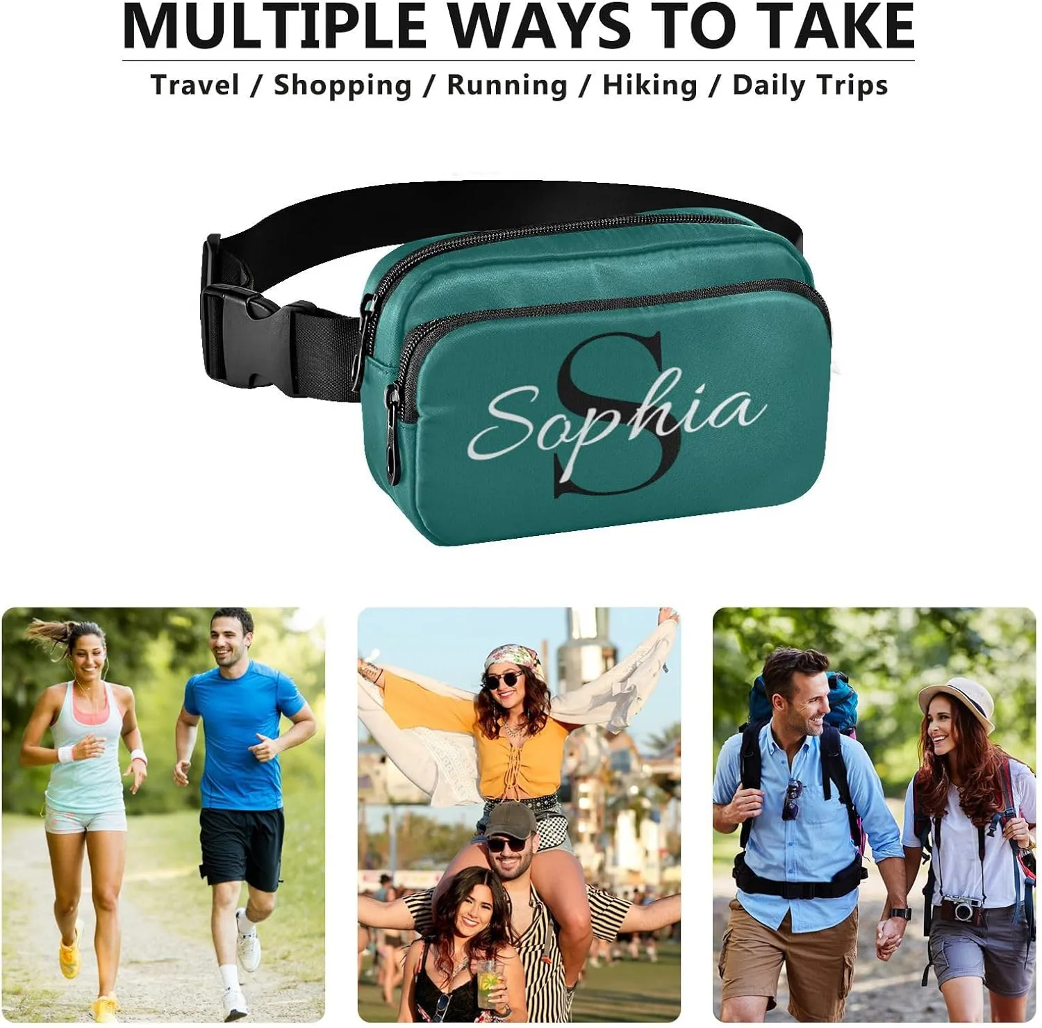 Custom Green Fanny Pack for Women Men Personalizied Belt Bag Crossbody Waist Pouch Waterproof Everywhere Purse Fashion Sling Bag for Outdoors Shopping