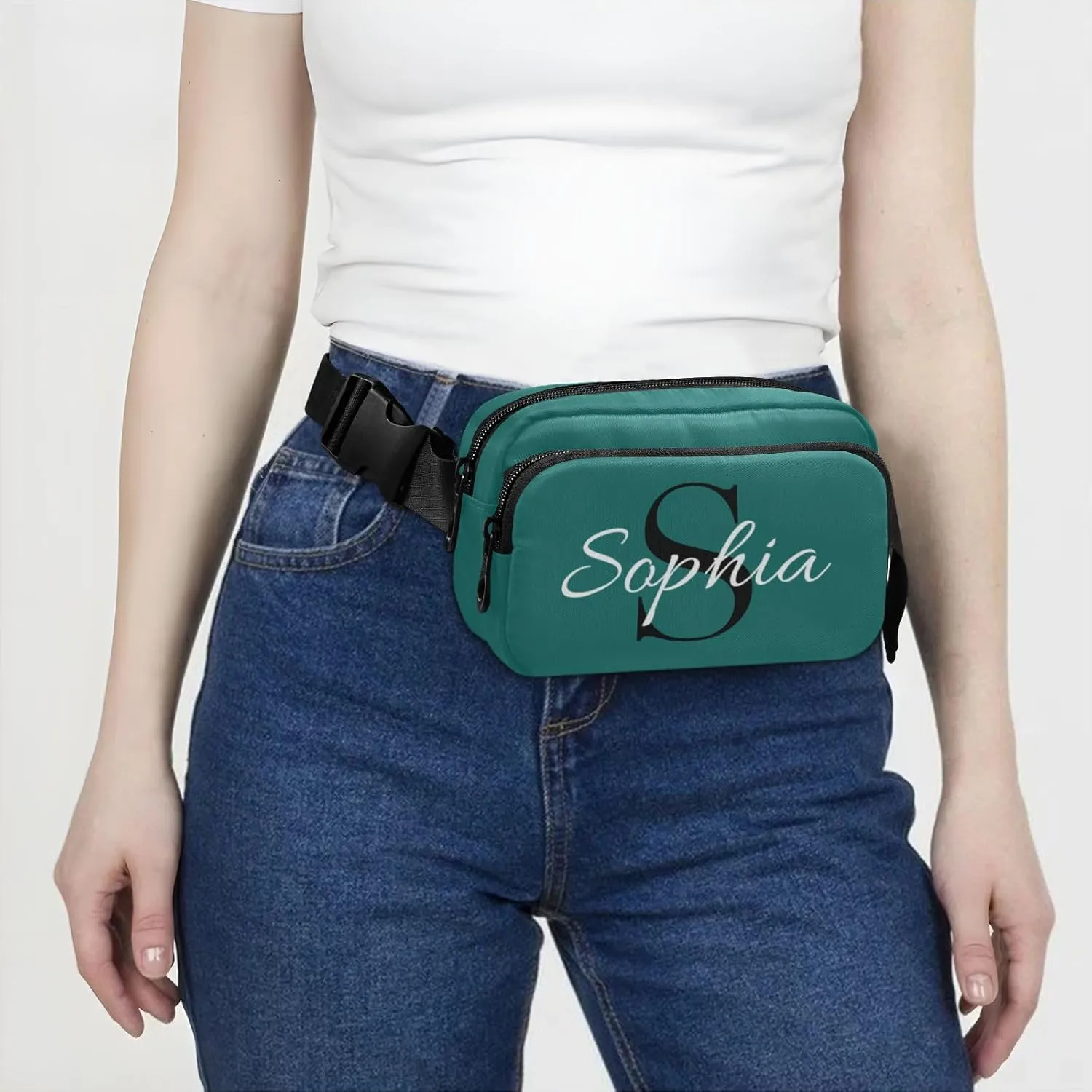 Custom Green Fanny Pack for Women Men Personalizied Belt Bag Crossbody Waist Pouch Waterproof Everywhere Purse Fashion Sling Bag for Outdoors Shopping
