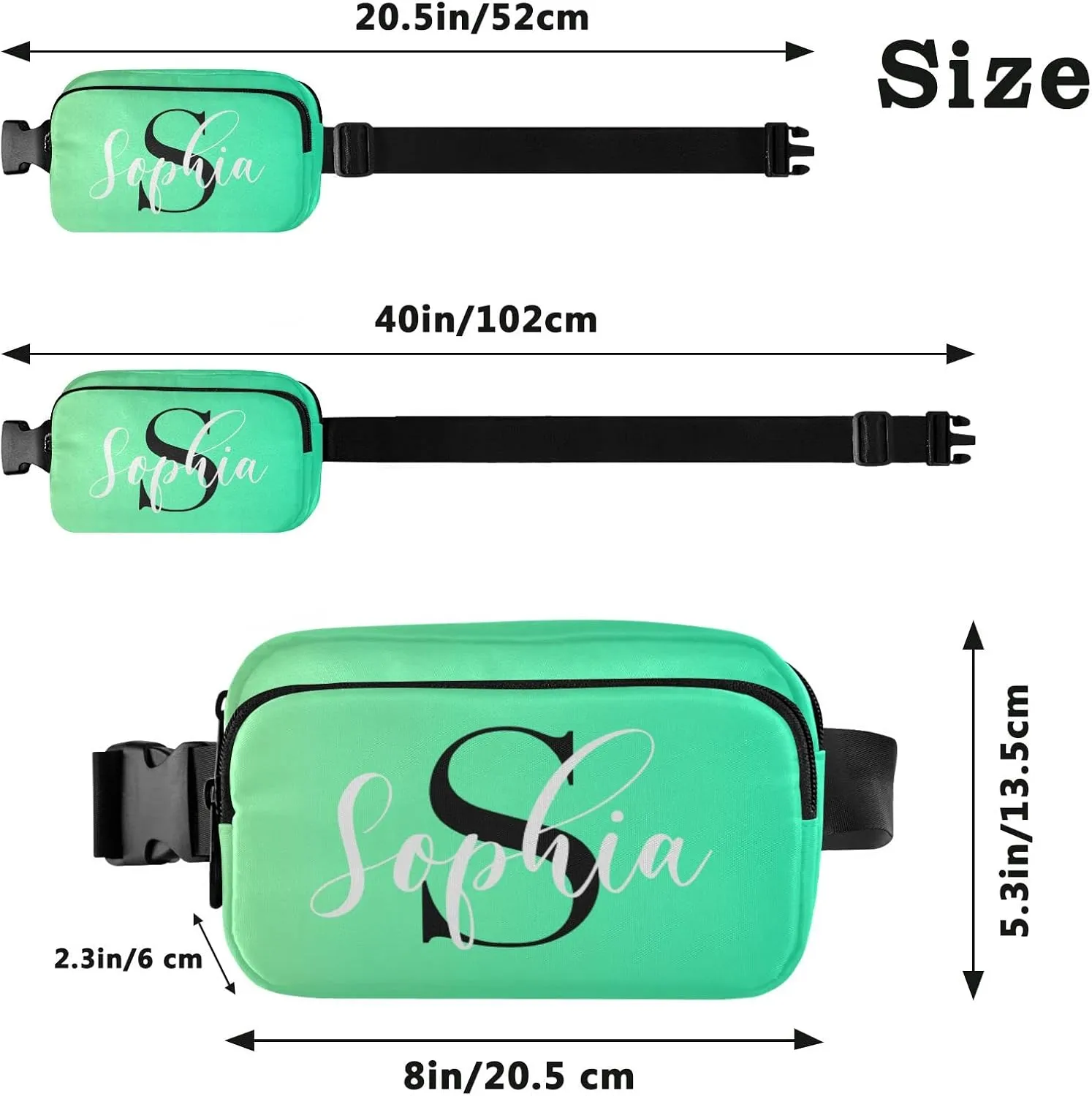 Custom Green Fanny Pack for Women Men Personalizied Belt Bag Crossbody Waist Pouch Waterproof Everywhere Purse Fashion Sling Bag for Running Hiking Workout Walking Travel