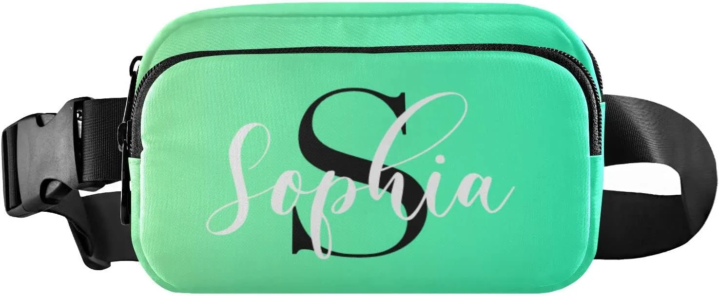 Custom Green Fanny Pack for Women Men Personalizied Belt Bag Crossbody Waist Pouch Waterproof Everywhere Purse Fashion Sling Bag for Running Hiking Workout Walking Travel
