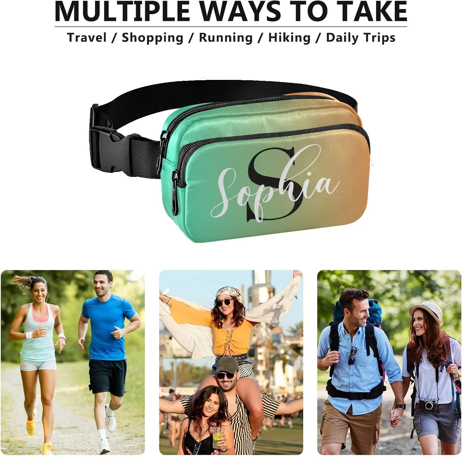 Custom Green Orange Gradient Fanny Pack for Women Men Personalizied Belt Bag Crossbody Waist Pouch Waterproof Everywhere Purse Fashion Sling Bag for Running Hiking Workout Walking Travel