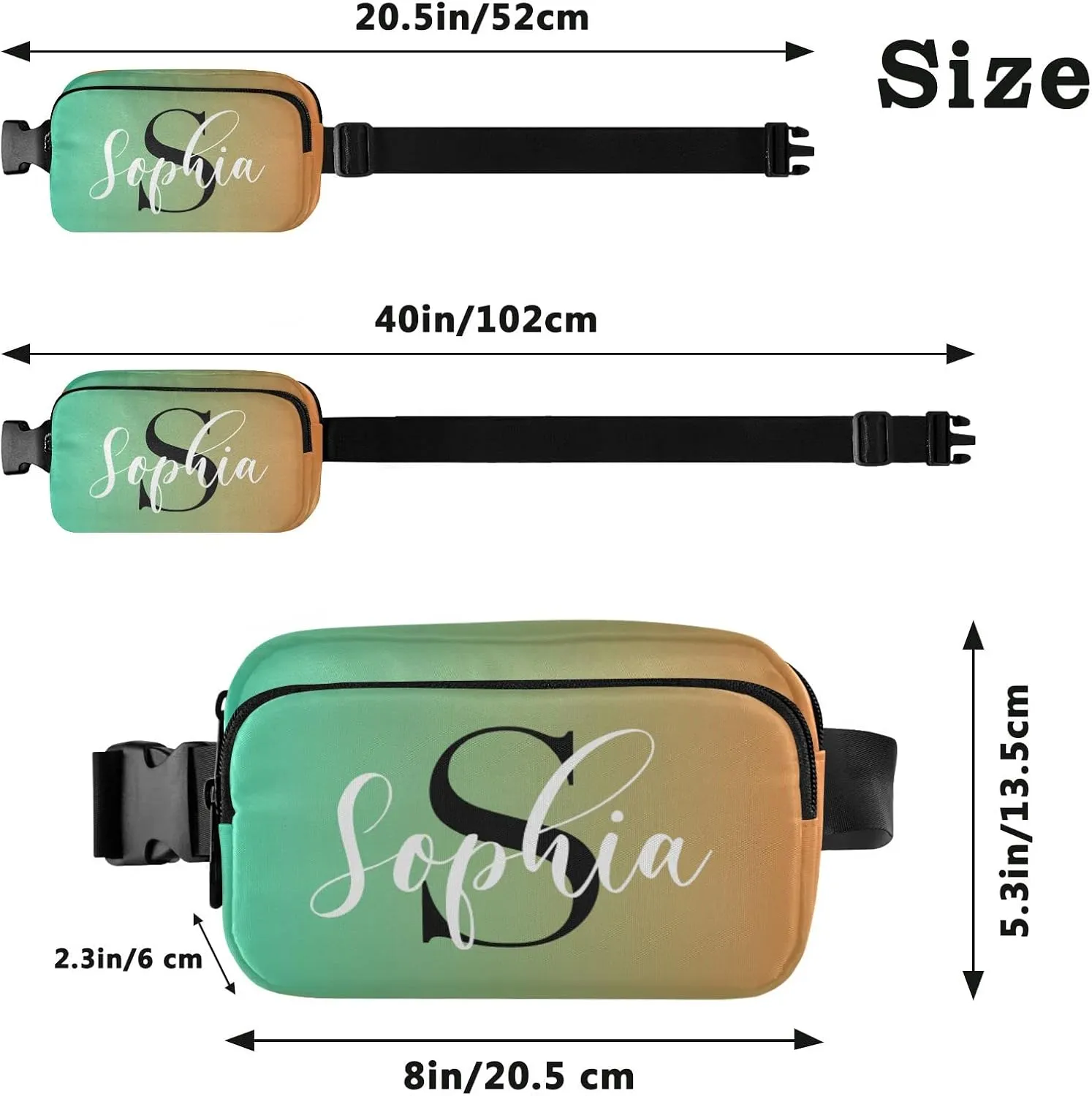 Custom Green Orange Gradient Fanny Pack for Women Men Personalizied Belt Bag Crossbody Waist Pouch Waterproof Everywhere Purse Fashion Sling Bag for Running Hiking Workout Walking Travel