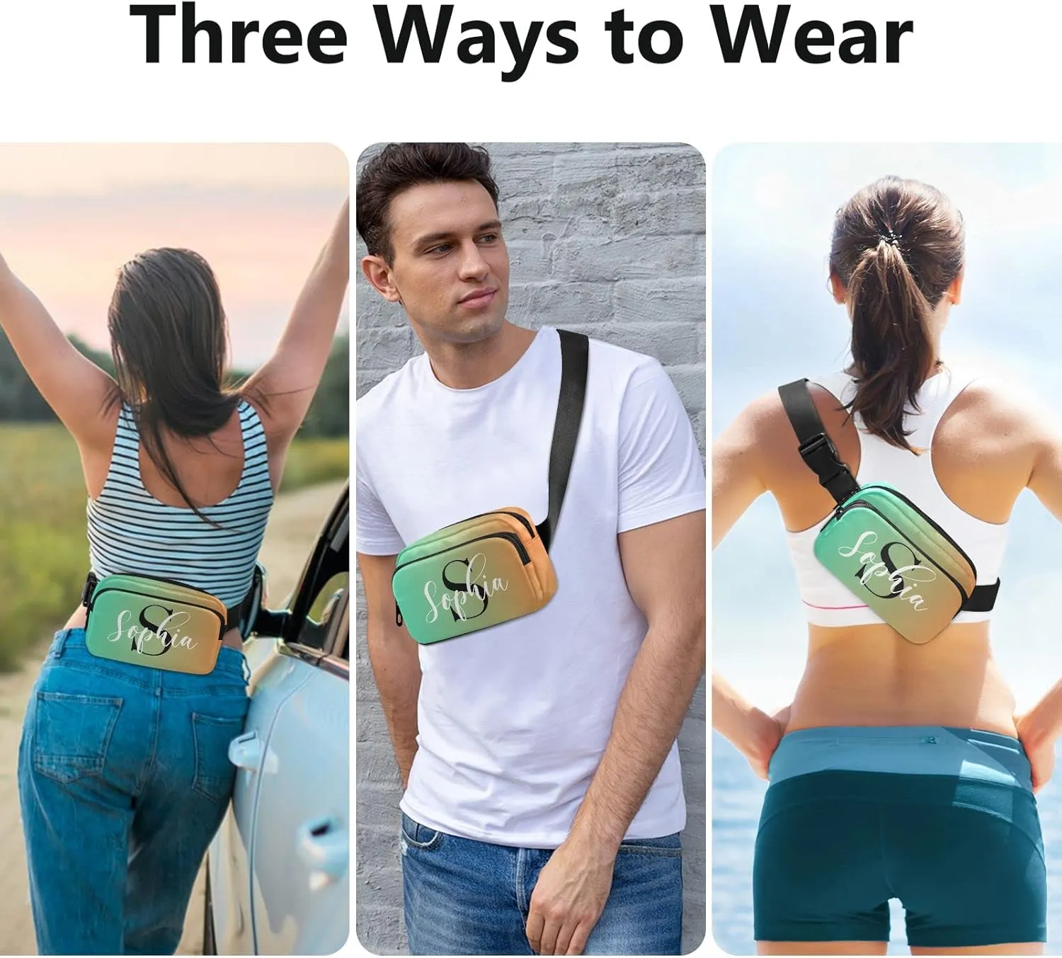 Custom Green Orange Gradient Fanny Pack for Women Men Personalizied Belt Bag Crossbody Waist Pouch Waterproof Everywhere Purse Fashion Sling Bag for Running Hiking Workout Walking Travel