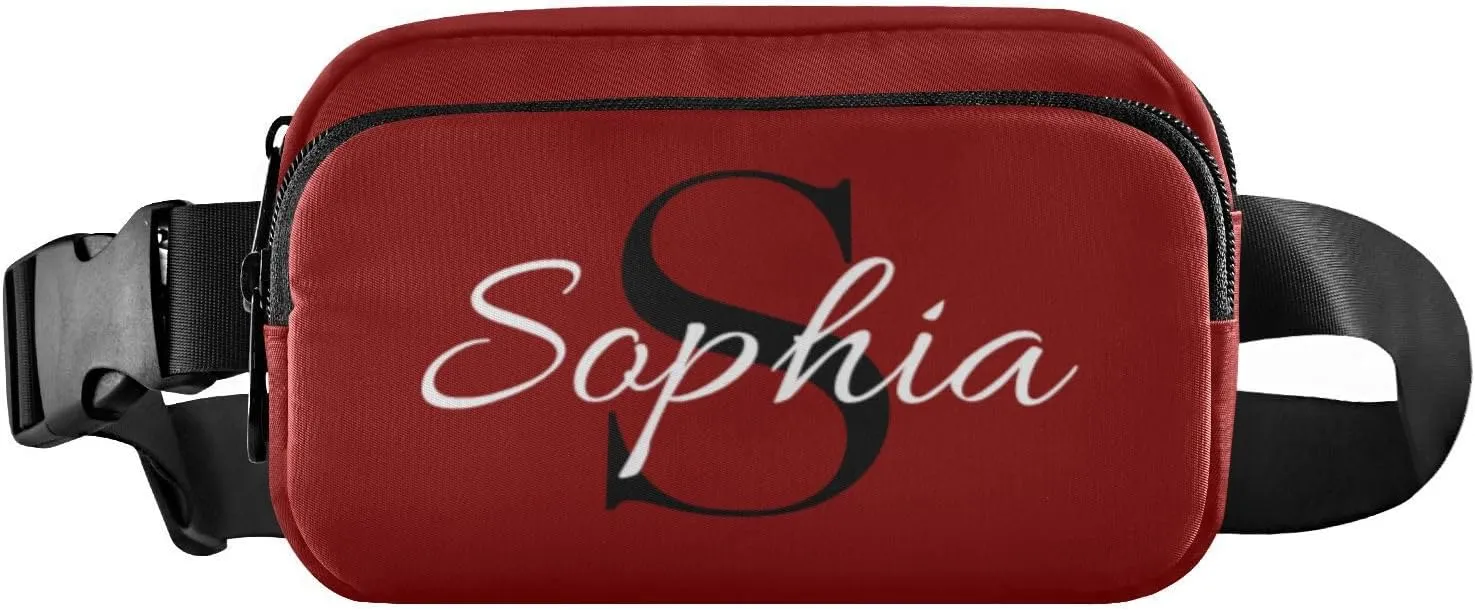 Custom Maroon Fanny Pack for Women Men Personalizied Belt Bag Crossbody Waist Pouch Waterproof Everywhere Purse Fashion Sling Bag for Hiking Running