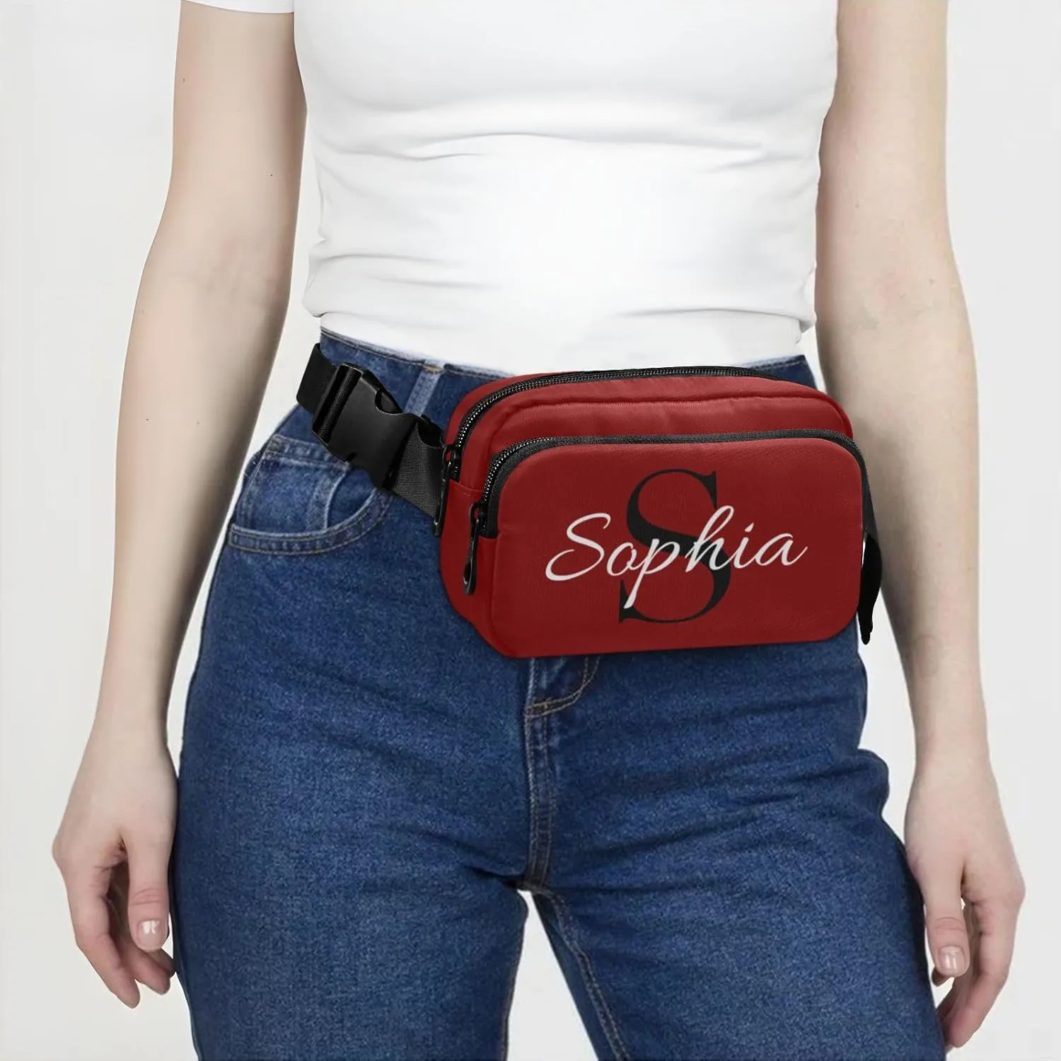 Custom Maroon Fanny Pack for Women Men Personalizied Belt Bag Crossbody Waist Pouch Waterproof Everywhere Purse Fashion Sling Bag for Hiking Running