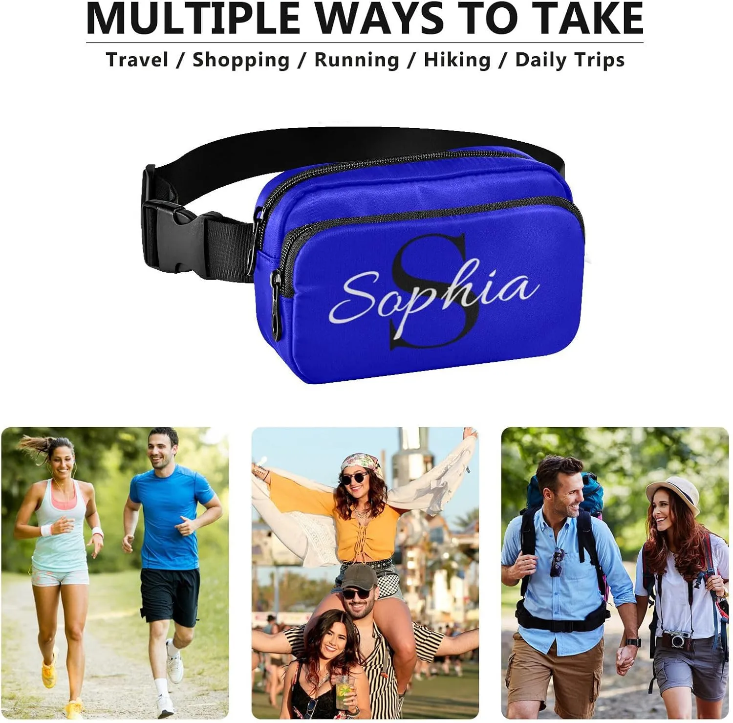 Custom Medium Blue Fanny Pack for Women Men Personalizied Belt Bag Crossbody Waist Pouch Waterproof Everywhere Purse Fashion Sling Bag for Cycling Hiking