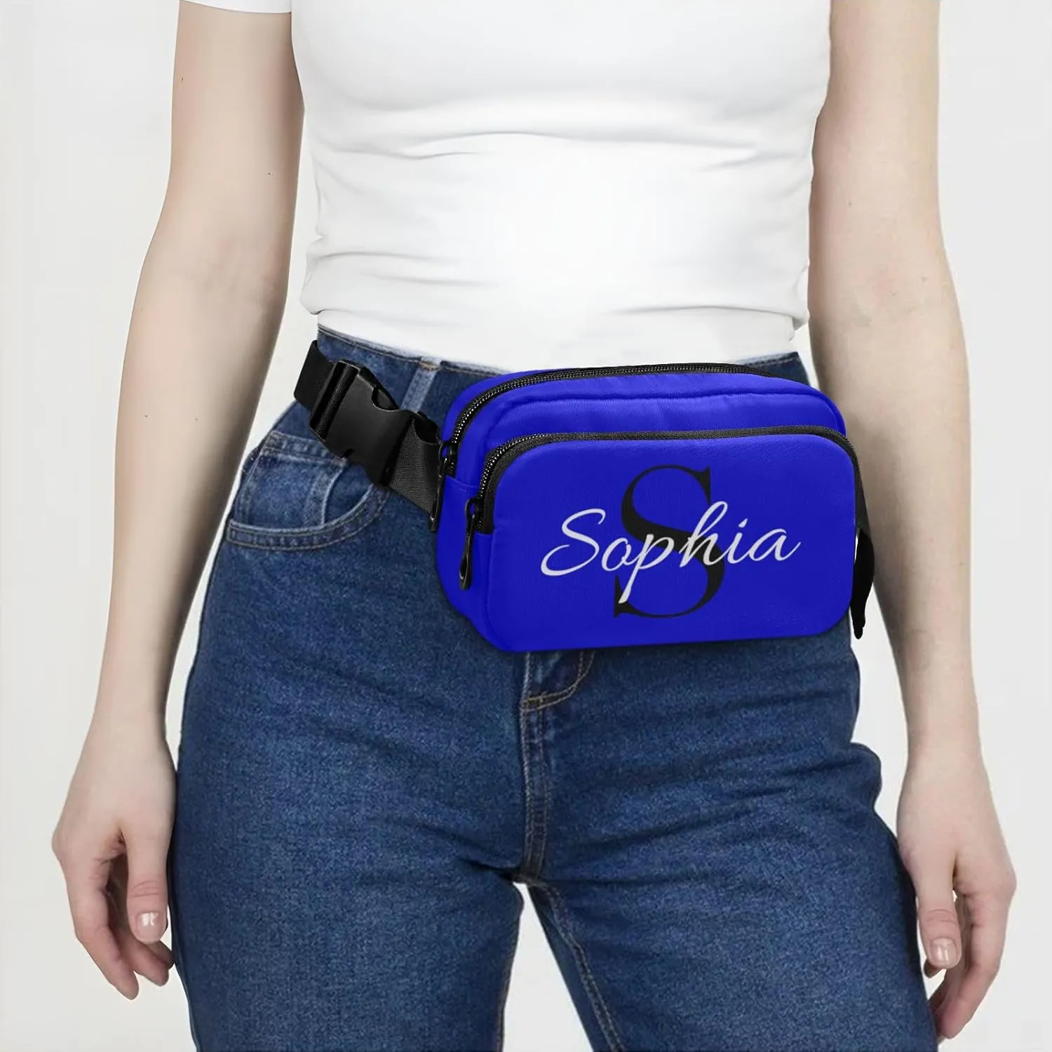 Custom Medium Blue Fanny Pack for Women Men Personalizied Belt Bag Crossbody Waist Pouch Waterproof Everywhere Purse Fashion Sling Bag for Cycling Hiking