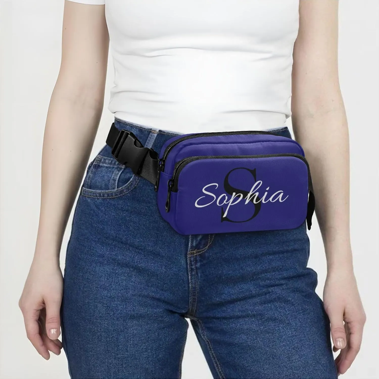 Custom Midnight Blue Fanny Pack for Women Men Personalizied Belt Bag Crossbody Waist Pouch Waterproof Everywhere Purse Fashion Sling Bag for Travel