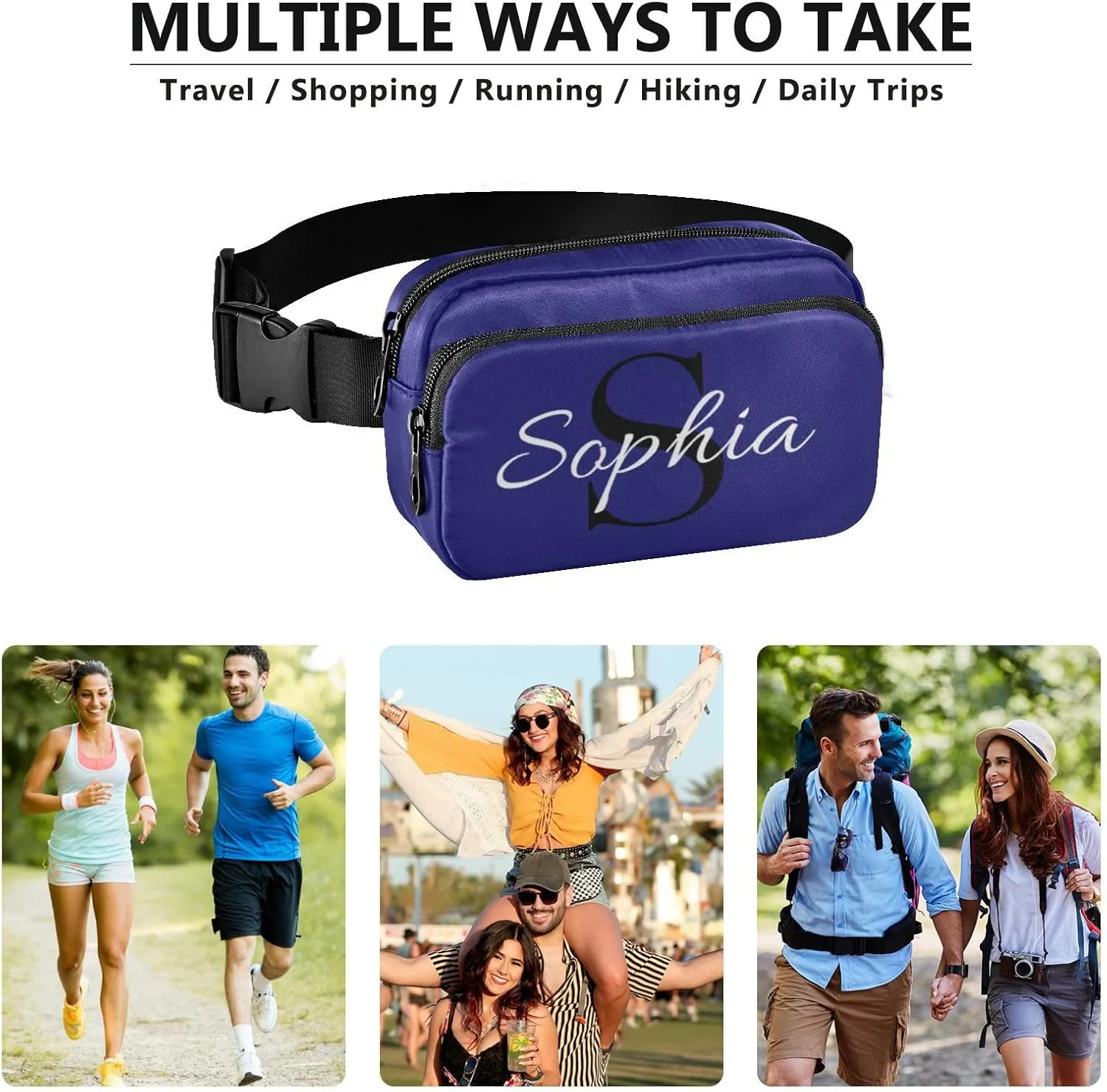 Custom Midnight Blue Fanny Pack for Women Men Personalizied Belt Bag Crossbody Waist Pouch Waterproof Everywhere Purse Fashion Sling Bag for Travel