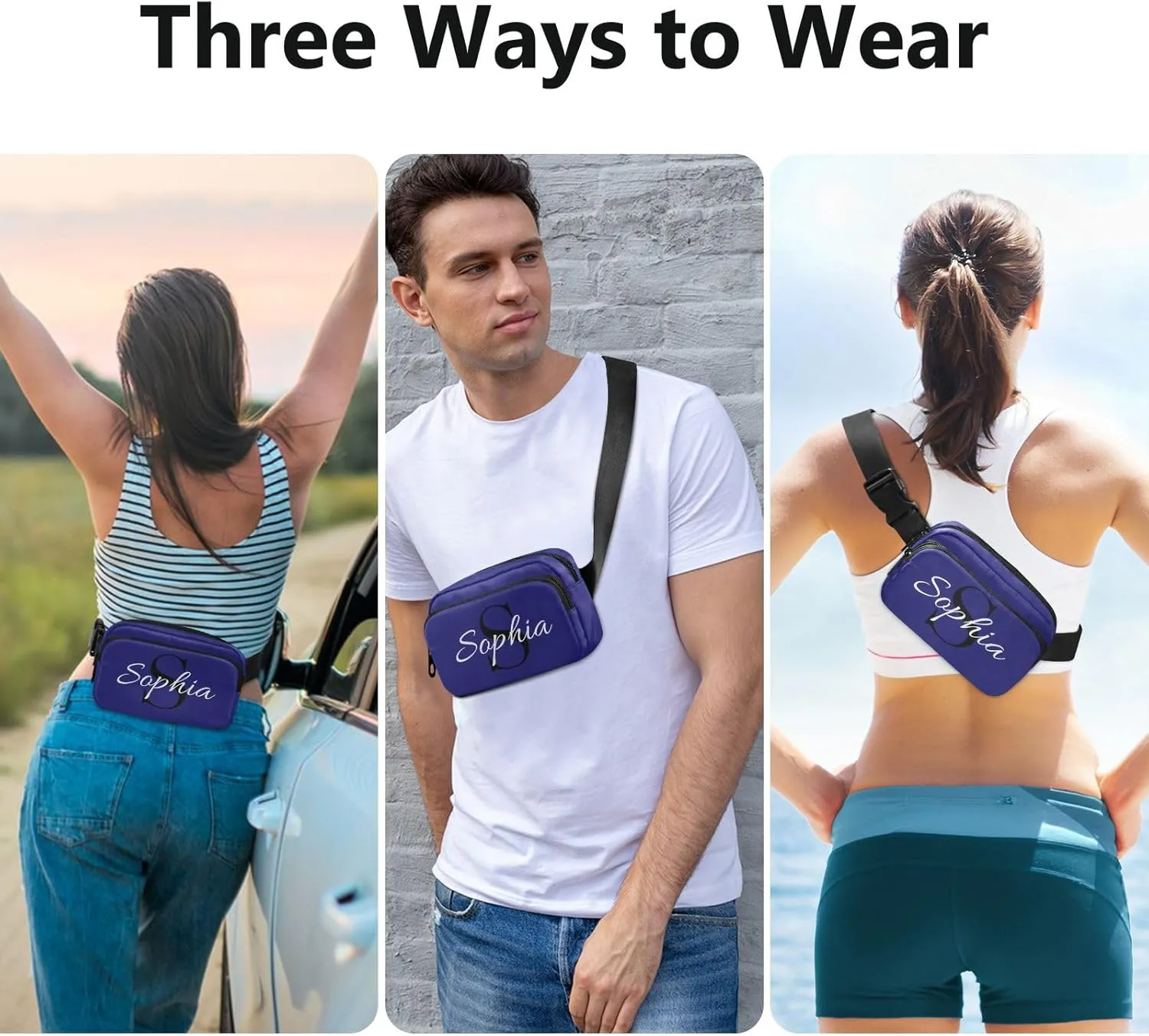 Custom Midnight Blue Fanny Pack for Women Men Personalizied Belt Bag Crossbody Waist Pouch Waterproof Everywhere Purse Fashion Sling Bag for Travel