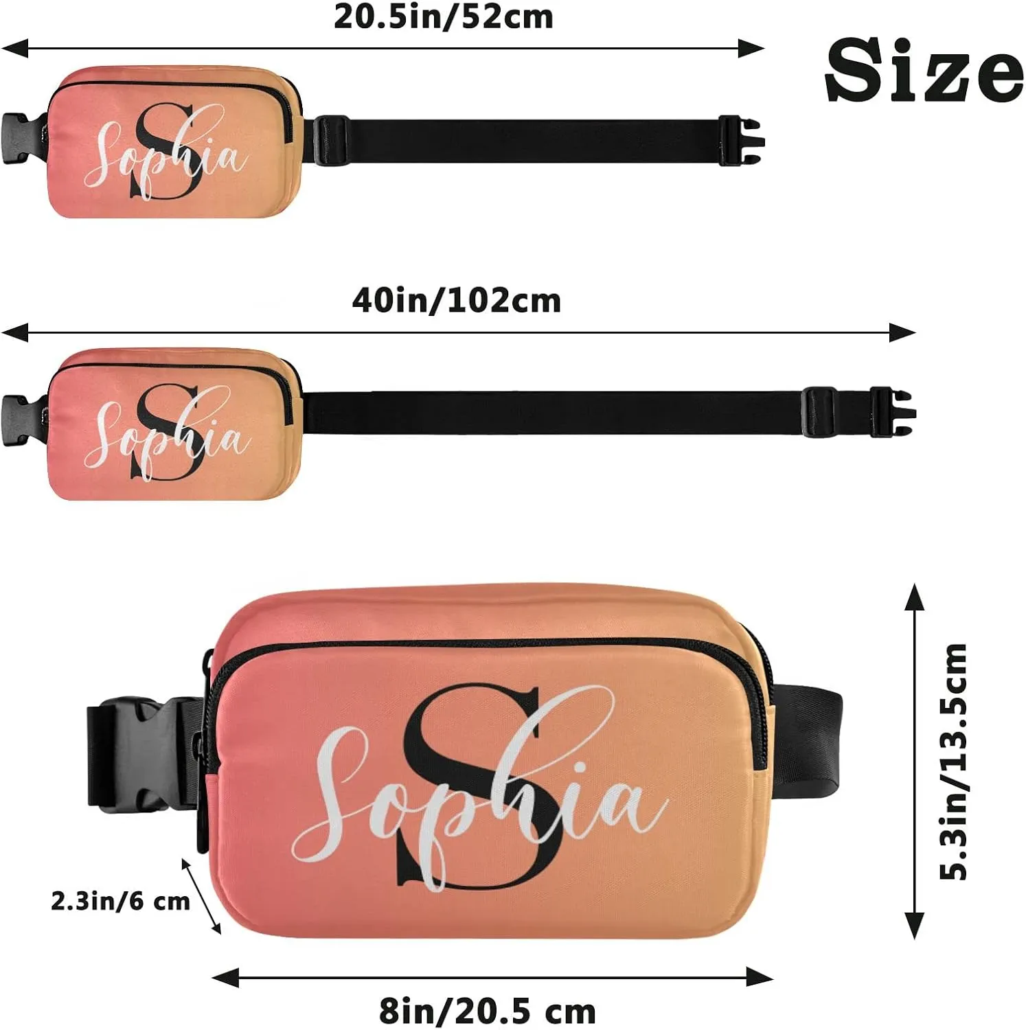 Custom Orange Gradient Fanny Pack for Women Men Personalizied Belt Bag Crossbody Waist Pouch Waterproof Everywhere Purse Fashion Sling Bag for Running Hiking Walking Travel