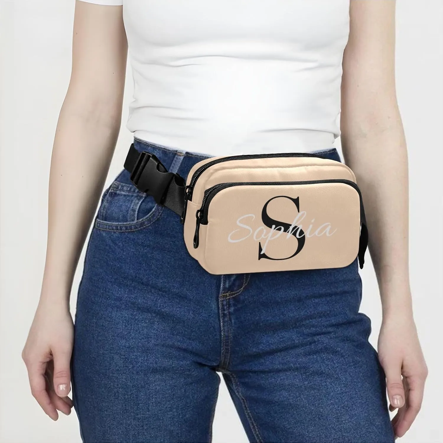 Custom Peach Fanny Pack for Women Men Personalizied Belt Bag Crossbody Waist Pouch Waterproof Everywhere Purse Fashion Sling Bag for Workout Hiking Travel