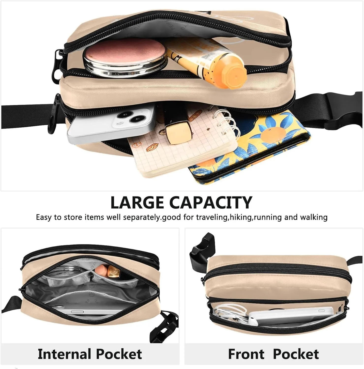 Custom Peach Fanny Pack for Women Men Personalizied Belt Bag Crossbody Waist Pouch Waterproof Everywhere Purse Fashion Sling Bag for Workout Hiking Travel