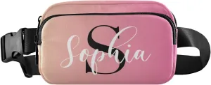 Custom Pink Gradient Fanny Pack for Women Men Personalizied Belt Bag Crossbody Waist Pouch Waterproof Everywhere Purse Fashion Sling Bag for Running Hiking Walking Travel