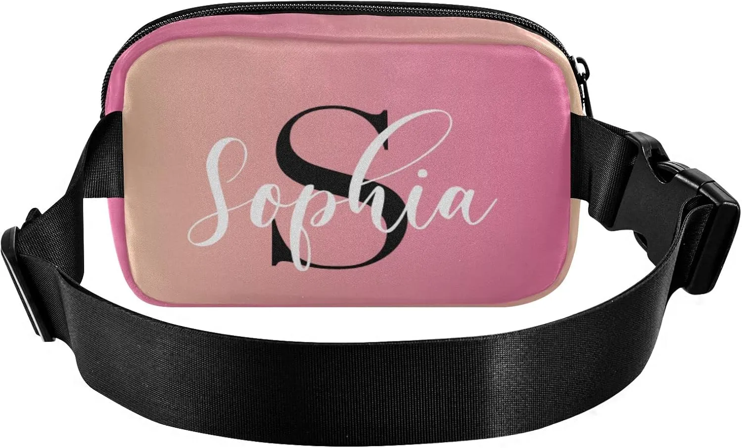 Custom Pink Gradient Fanny Pack for Women Men Personalizied Belt Bag Crossbody Waist Pouch Waterproof Everywhere Purse Fashion Sling Bag for Running Hiking Walking Travel