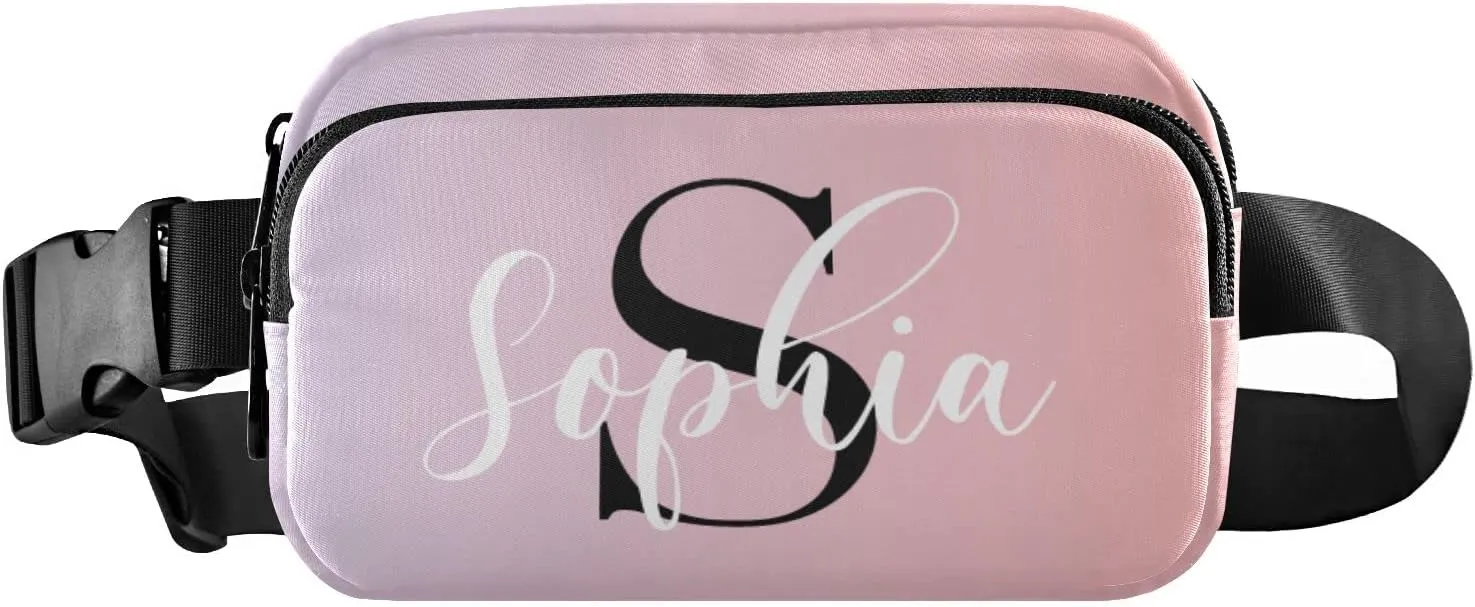 Custom Pink Gradient Fanny Pack for Women Men Personalizied Belt Bag Crossbody Waist Pouch Waterproof Everywhere Purse Fashion Sling Bag for Running Travel