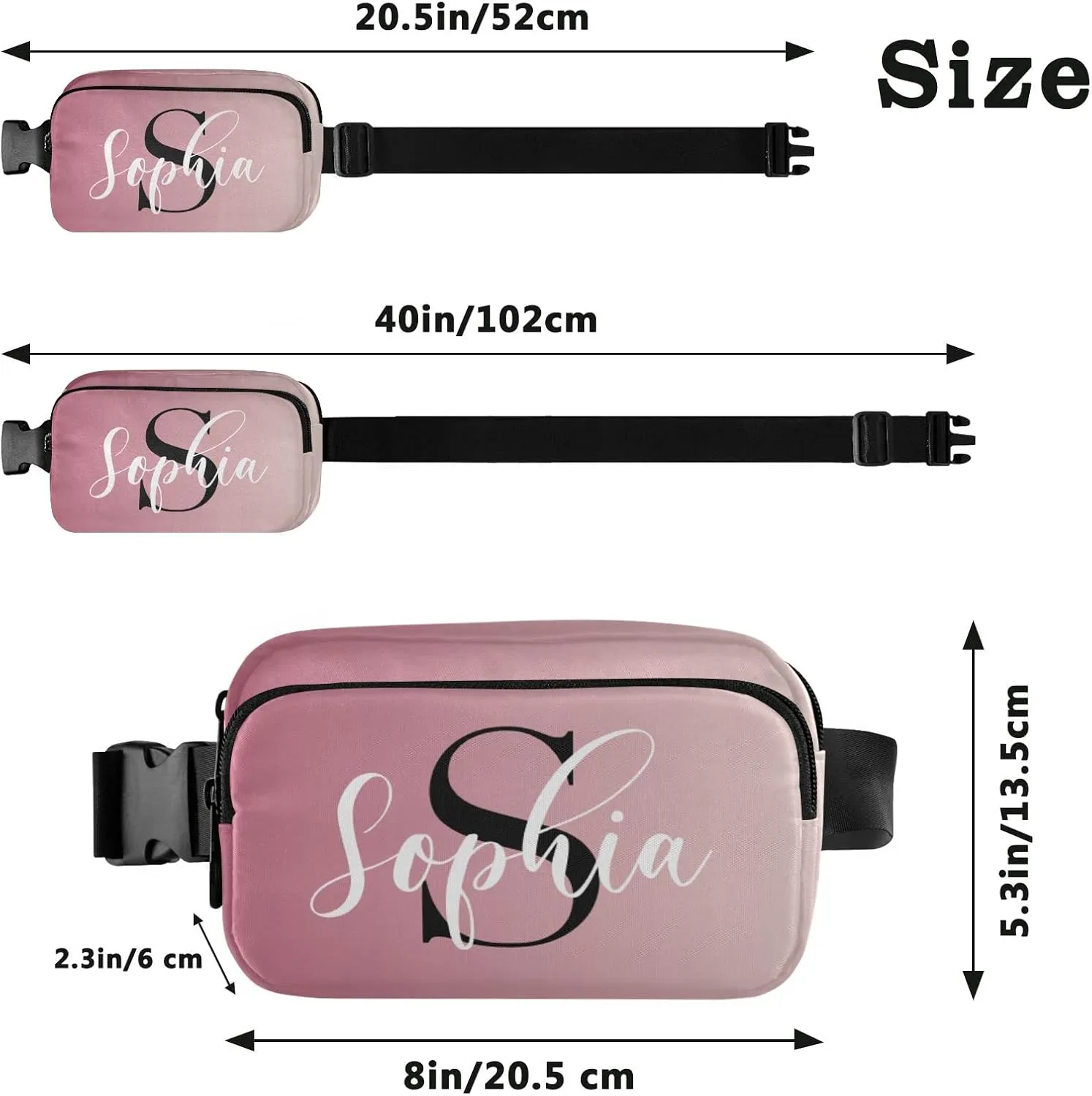 Custom Pink Gradient Fanny Pack for Women Men Personalizied Belt Bag Crossbody Waist Pouch Waterproof Everywhere Purse Fashion Sling Bag for Running Walking