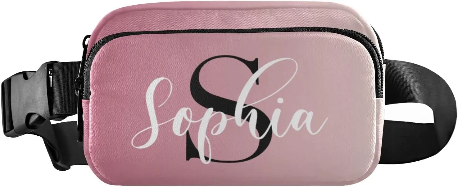 Custom Pink Gradient Fanny Pack for Women Men Personalizied Belt Bag Crossbody Waist Pouch Waterproof Everywhere Purse Fashion Sling Bag for Running Walking