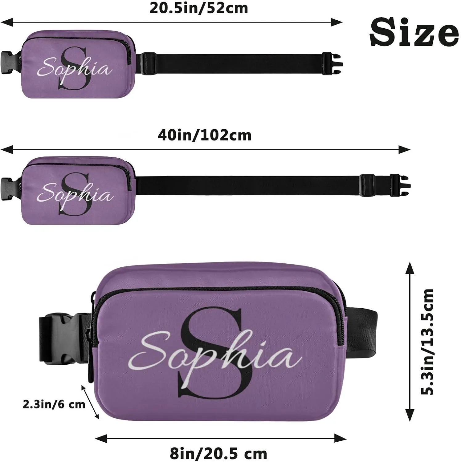 Custom Purple Fanny Pack for Women Men Personalizied Belt Bag Crossbody Waist Pouch Waterproof Everywhere Purse Fashion Sling Bag for Jogging